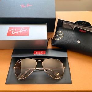NWT Rayban Aviators Mirrored Gold Silver/Pink Rose